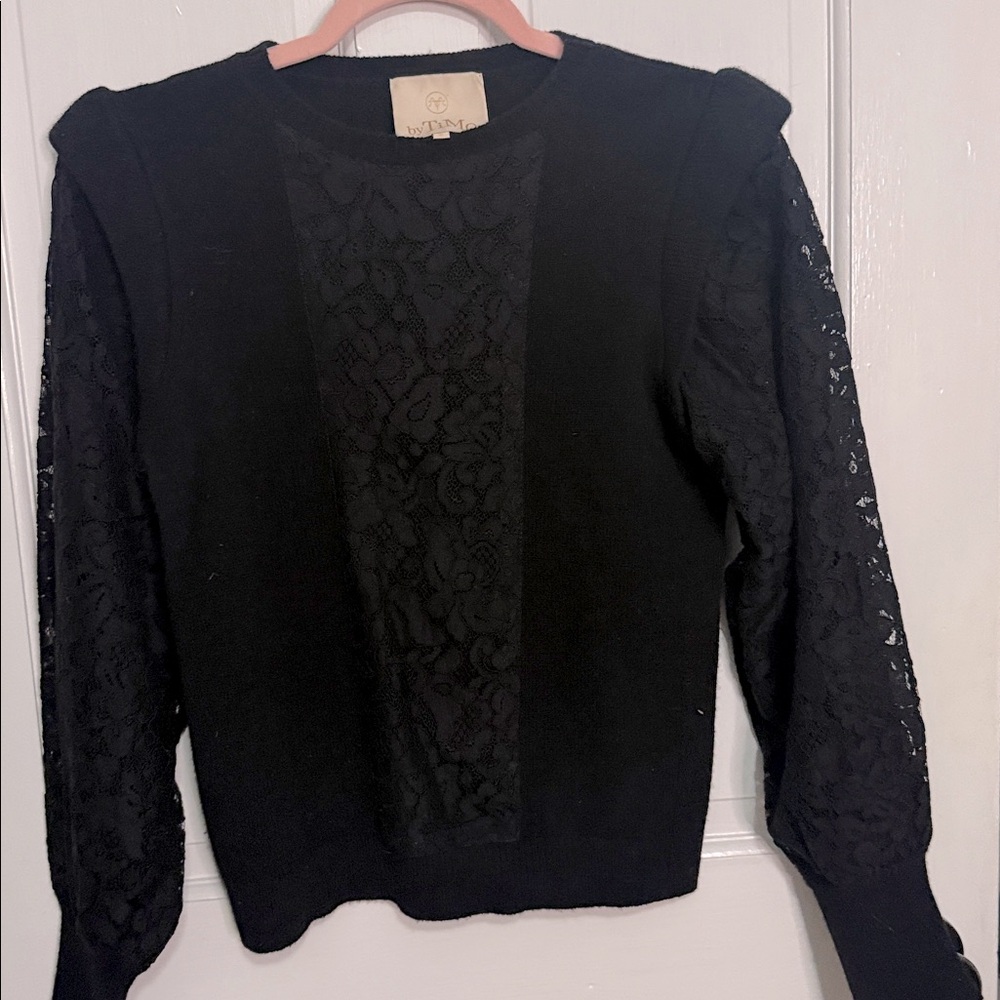 ByTimo Black Lace Sleeve Sweater